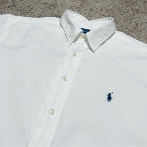 Ralph Lauren White Button-Down Shirt with Navy Polo Logo